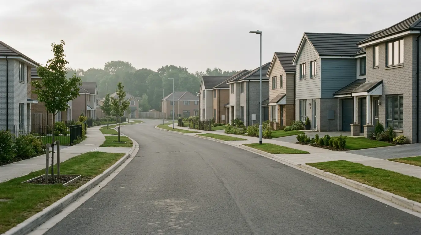 Quiet street of new build homes